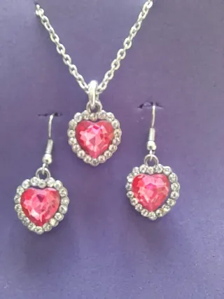 Conjunto Corazón Rosa y Plata
