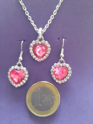 Conjunto Corazón Rosa y Plata