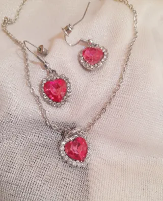 Conjunto Corazón Rosa y Plata