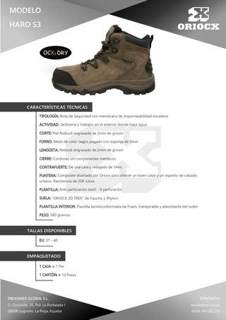 Botas Seguridad Haro S3 Kaki Talla 40