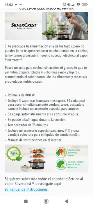 Cocedor vapor Silvercrest 3 niveles