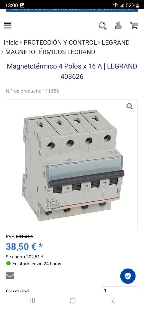 Magnetotérmico 4 Polos 16A Legrand 403626