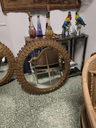 Espejos Redondos Vintage Madera Dorada
