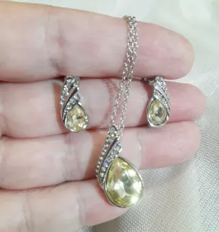 Conjunto bisuteria baño plata y lágrima dorada