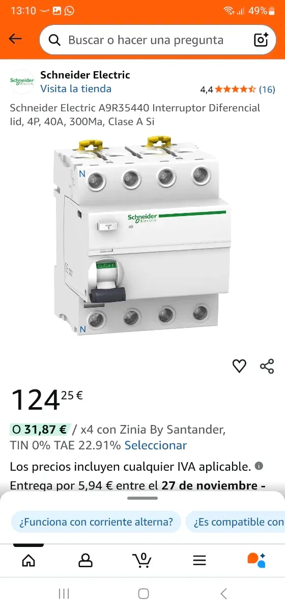 Interruptor Automático Diferencial Schneider A9R35