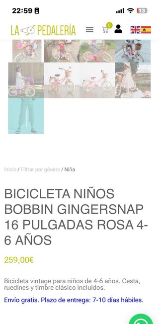 Bicicleta Bobbin 16 Rosa con ruedines