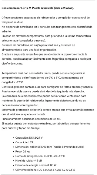 Nevera de compresor 12V / 24V