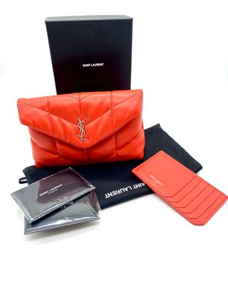 Bolso Clutch Saint Laurent Rojo con Tarjetero
