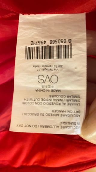 Piumino rosso OVS imbottitura sintetica