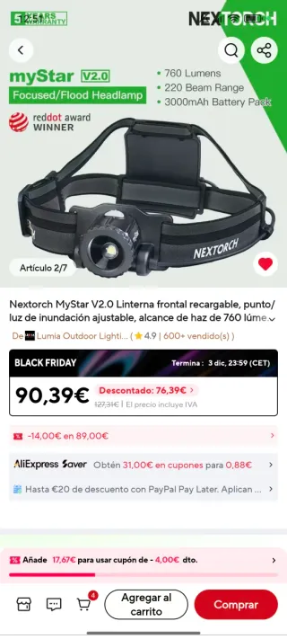 Linterna Frontal Nextorch MyStar V2.0