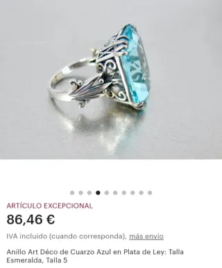 Anillo Art Déco Cuarzo Azul Plata Ley Plata vieja