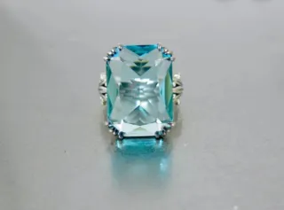 Anillo Art Déco Cuarzo Azul Plata Ley Plata vieja
