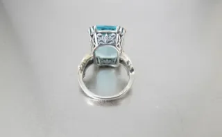 Anillo Art Déco Cuarzo Azul Plata Ley Plata vieja