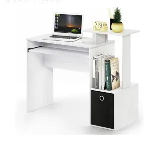 Escritorio blanco con cajón de tela