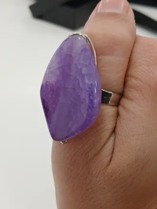 Anel Pedra Natural Ametista Roxo e Branco