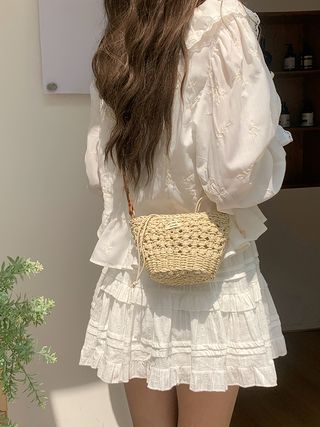 Bolso cesta tejido rafia bandolera