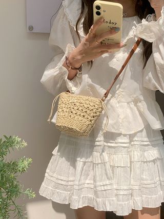 Bolso cesta tejido rafia bandolera