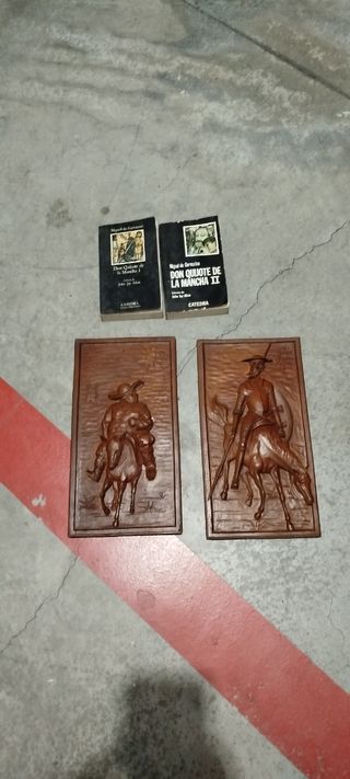 Don Quijote y Sancho Panza - Madera Y libros