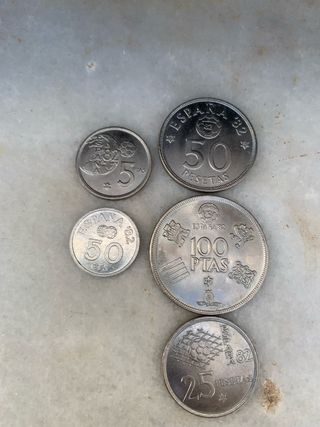 Lote monedas 5, 25, 50 y 100 Pesetas Mundial 82