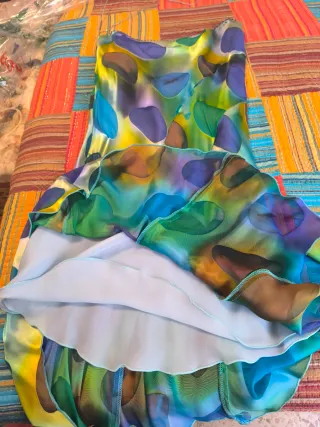 Falda larga gasa y raso multicolor