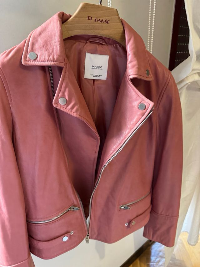 Cazadora Mango Rosa Talla l color rosa palo piel