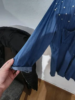 Camisa mujer vaquera con adornos de perlas