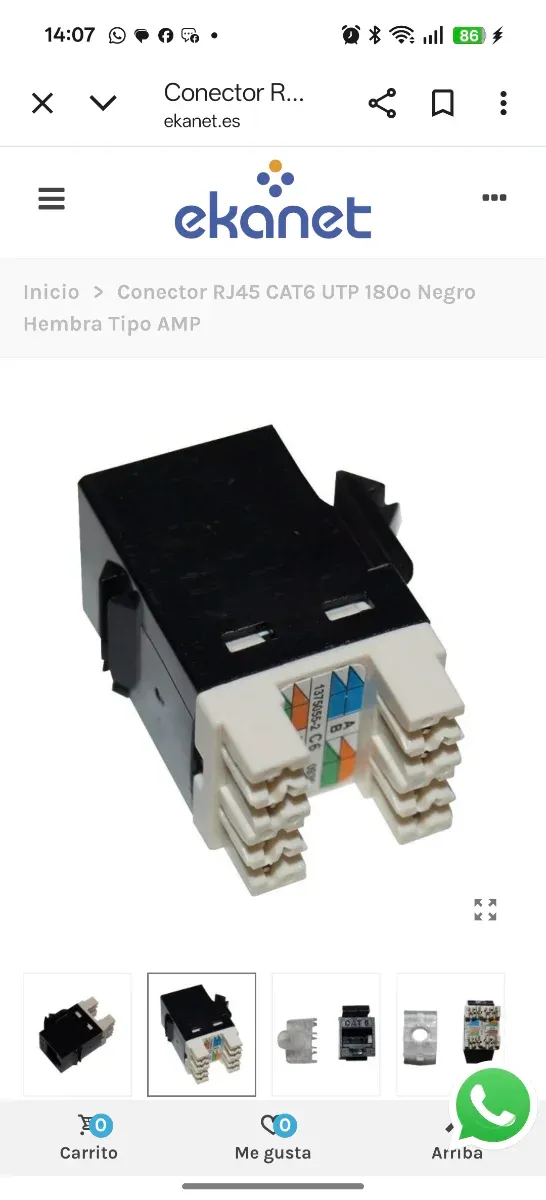 Conector RJ45 Hembra CAT6 UTP AMP Negro 300 cantid
