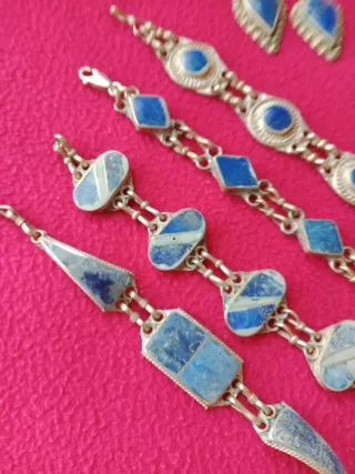 Lote Pulsera y Pendientes Lápiz Azul