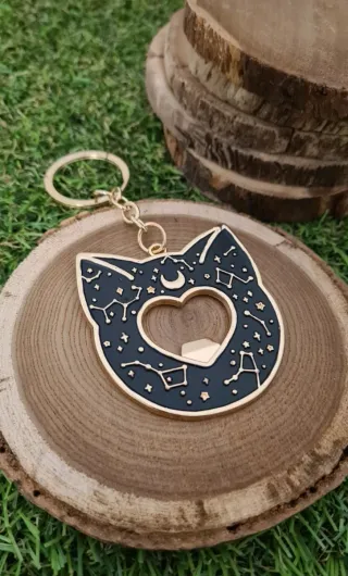 Portachiavi gatto con stelle e cuore