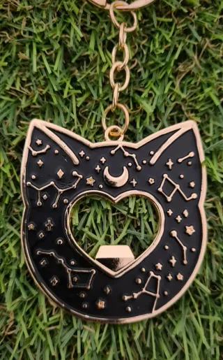 Portachiavi gatto con stelle e cuore