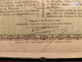Cuadro Bono Título Deuda Histórico Nápoles 1880