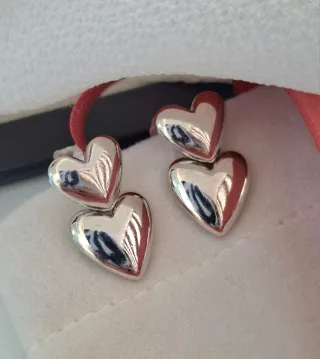 Pendientes doble corazón Plata