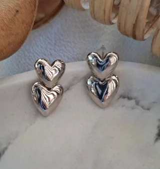 Pendientes doble corazón Plata