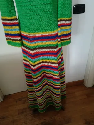 Coloratissimo cappotto vintage lungo fatto a mano