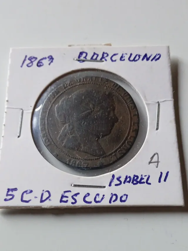 Isabel II 5 Céntimos de escudo 1867 Barcelona OM