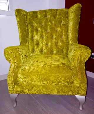 Sillón Vintage Terciopelo Verde Patas Plateadas