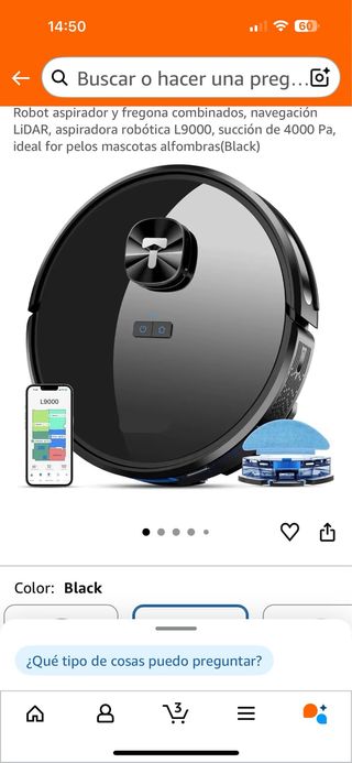 Robot aspirador con LIDAR L9000 Negro nuevo