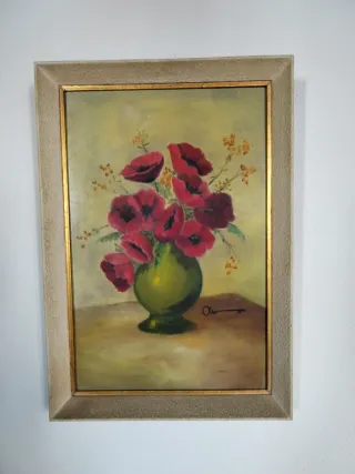 Quadro Pintura a Óleo Flores Vermelhas