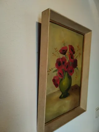 Quadro Pintura a Óleo Flores Vermelhas
