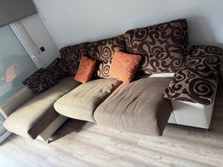 Sofá modular tela beige y marrón