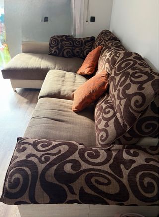 Sofá modular tela beige y marrón