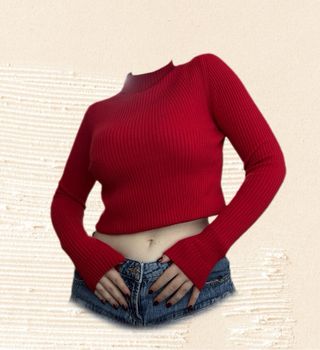 Vintage red jumper top long sleeve ribbed fabric