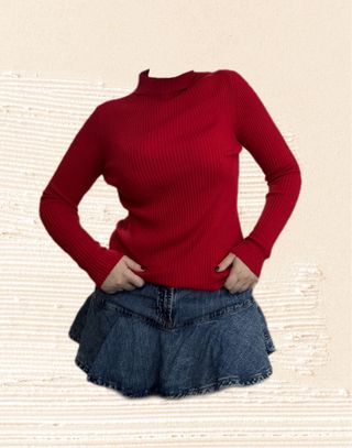 Vintage red jumper top long sleeve ribbed fabric