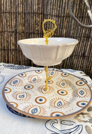 Suporte Duplo Cerâmica e Metal Dourado