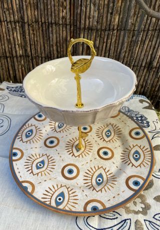 Suporte Duplo Cerâmica e Metal Dourado