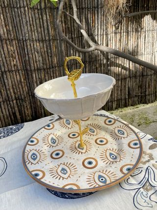 Suporte Duplo Cerâmica e Metal Dourado