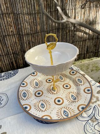 Suporte Duplo Cerâmica e Metal Dourado