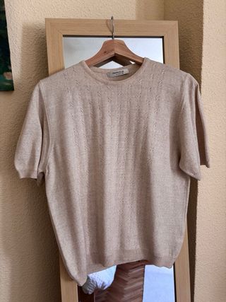 Conjunto cárdigan y camiseta lana beige
