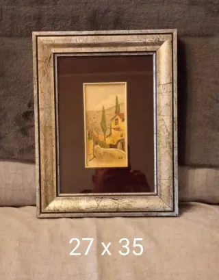 Quadro paesaggio con casa e alberi