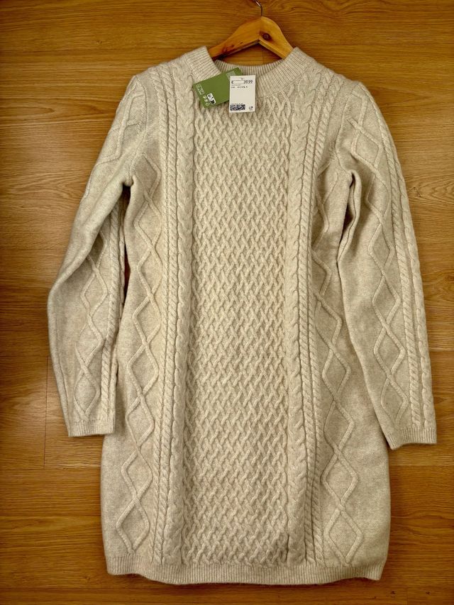 Vestido punto H&M beige trenzado, sin estrenar.